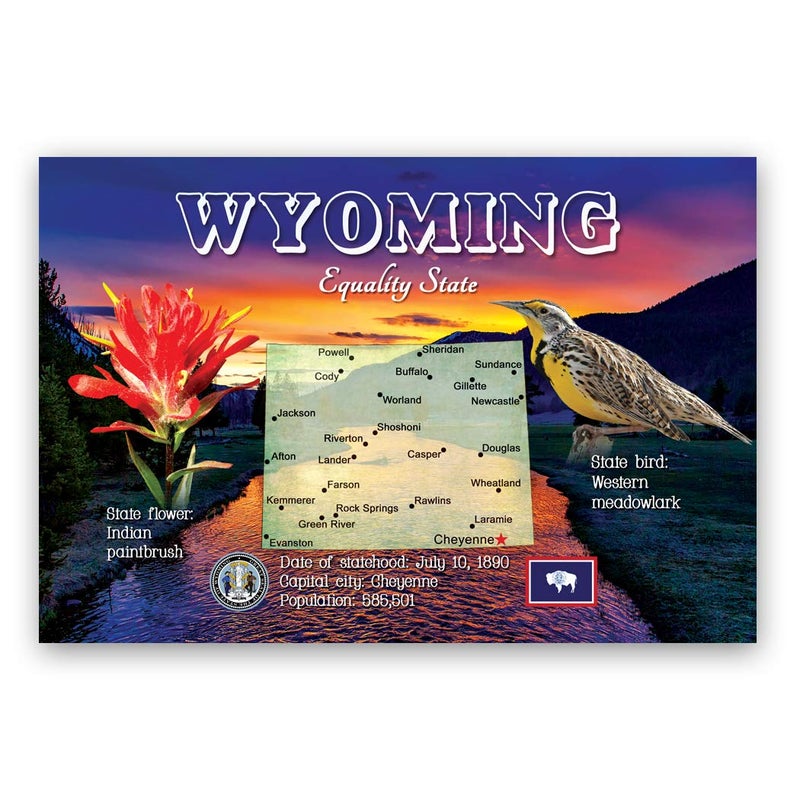 Postcard Fair WYOMING MAP postcard set of 20 identical postcards. WY state map post cards. Made in USA. - Image 1
